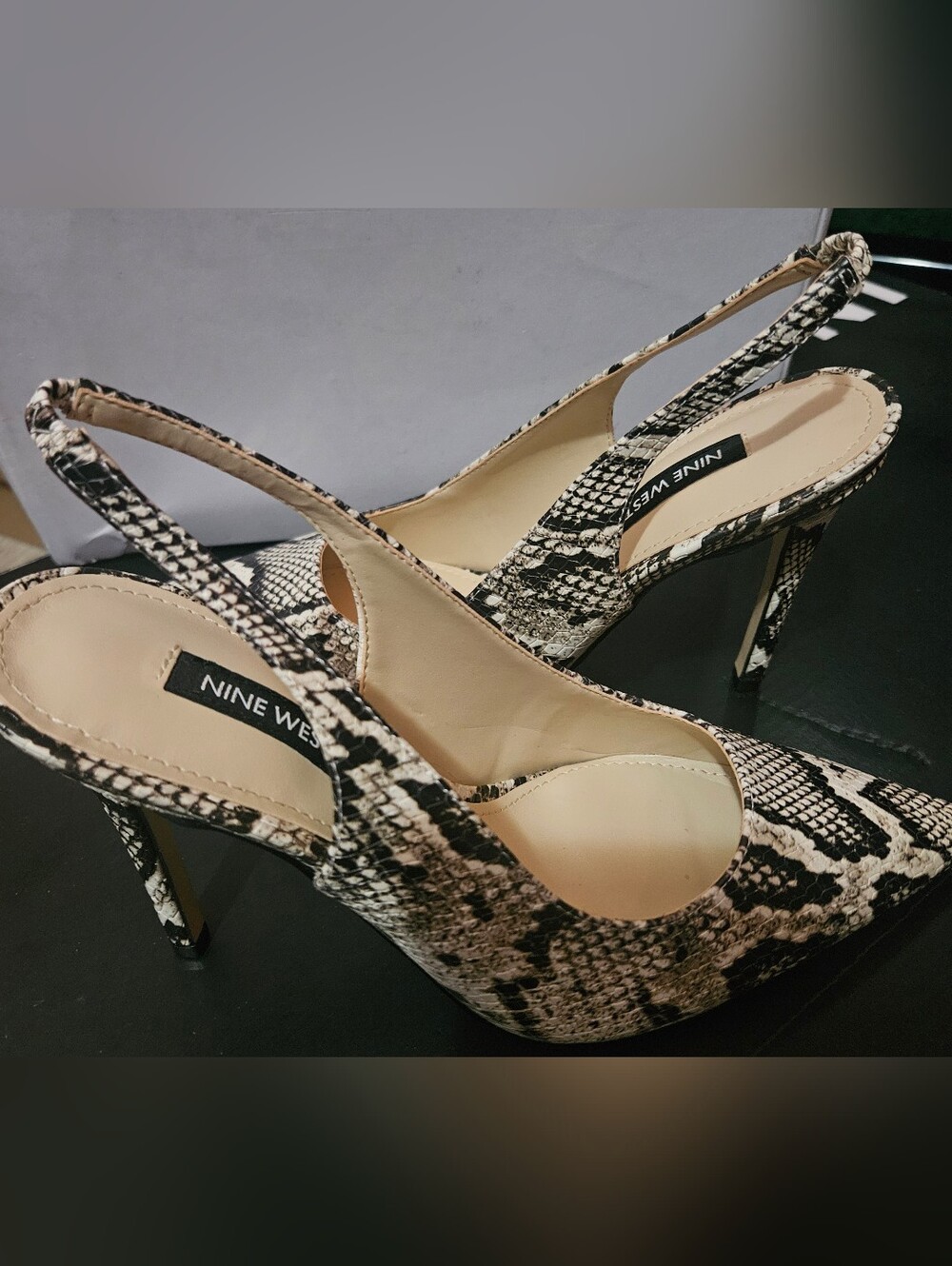 Nine West Black & White Snake-Print Slingback Pumps